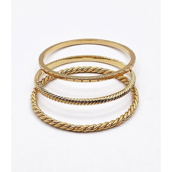 J.Crew Gold Tone Bangle Bracelet Set of 3 Rope Twist Textured Stackable - Picture 3 of 7